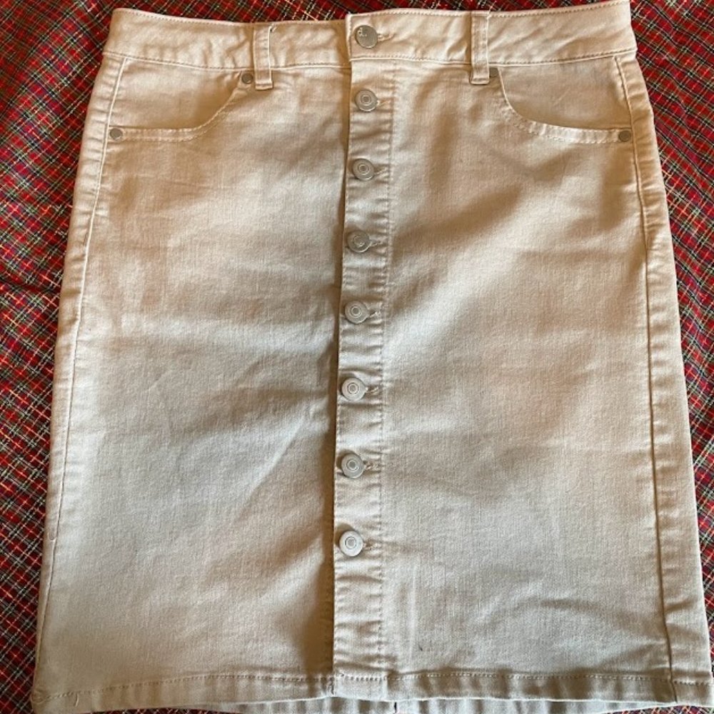 Khaki Button Front Skirt